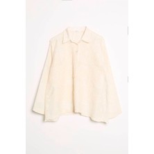Nazen Giyim Desenli Geniş Kollu Natural Kadın Gömlek  M38408-2Y5
