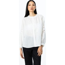 Nazen Giyim Nakışlı Keten Ekru Kadın Gömlek  3942-2Y5