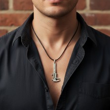 Alooya Hassas Kumpas Gümüş Kaplama Deri İp Kolye