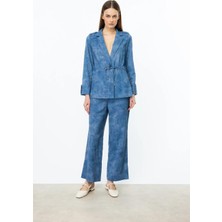 Nazen Giyim Işlemeli Bol Paça Indigo Kadın Pantolon  54521-2Y5