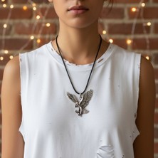 Alooya Görkemli Kartal Gümüş Kaplama Deri İp Kolye