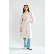 Nazen Giyim Geniş Yaka Uzun Kollu Taş Kadın Trençkot  D87120-2Y5