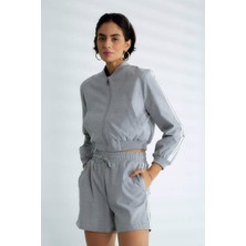 Nazen Giyim Sırtı Baskılı Uzun Kollu Gri Kadın Mont  D99385-2Y5