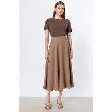 Nazen Giyim Volanlı Midi Boy Mocha Kadın Etek 54237-2Y5