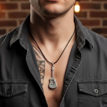 Alooya Müzik - Gitar Gümüş Kaplama Deri İp Kolye