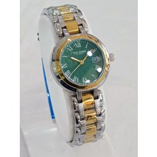 Tom Jones Çelik Kordonlu, Takvimli, Kadranı Yeşil, Su Geçirmez, 2 Yıl Garantili Kadın Kol Saati