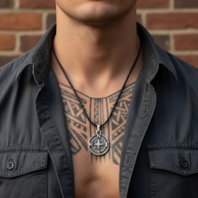 Alooya Minimal Pusula Gümüş Kaplama Deri İp Kolye