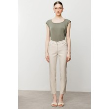 Nazen Giyim Ekol Beş Cepli Boru Paça Kum Kadın Pantolon 2042-2Y5