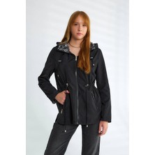 Nazen Giyim Kapüşonlu Uzun Kollu Siyah Kadın Trençkot D87117-2Y5