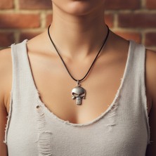 Alooya Punisher Cezalandırıcı Gümüş Kaplama Deri İp Kolye