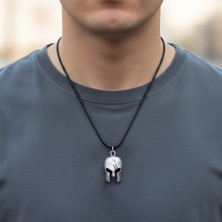 Alooya Gladyatör Miğfer Gümüş Kaplama Deri İp Kolye