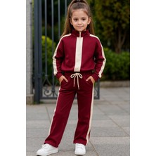 Alkın Kids 3-10 Yaş Kız Çocuk Bordo Şeritli Eşofman Takımı