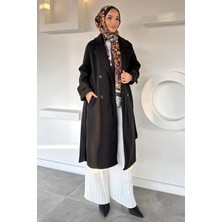 Julude Kendinden Desenli Bel Kuşaklı Tesettür Kaban P-00019458