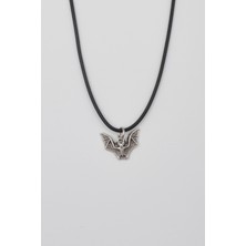 Alooya Minimalist Gotik Yarasa Kolye - PU Deri İp Zincirli Unisex Gümüş Kaplama - 60 cm