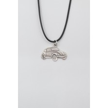 Alooya Nostaljik Vosvos Siyah Deri İp Kolye - Antik Gümüş Kaplama - Kadın Erkek - 60 cm