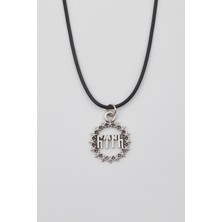 Alooya Göktürkçe Türk Yazılı ve Yıldızlı Kolye - PU Deri İp Zincirli Unisex Gümüş Kaplama - 60 cm