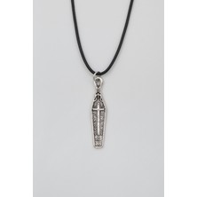 Alooya Gotik Haçlı Tabut Siyah Deri İp Kolye - Antik Gümüş Kaplama - Kadın Erkek - 60 cm