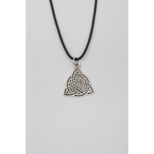 Alooya Triquetra - Kelt Düğümü Siyah Deri İp Kolye - Antik Gümüş Kaplama - Kadın Erkek - 60 cm