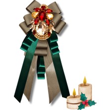 Pegu Yeni Yıl , Noel , Christmas ,Yeşil Saten Broş