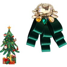 Pegu Yeni Yıl , Noel , Christmas ,Yeşil Saten Broş