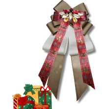 Pegu Yeni Yıl , Noel , Christmas ,Yeşil ,Ekru,geyik Baskılı Kurdele Broş