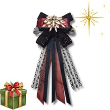 Pegu Yeni Yıl , Noel , Christmas ,ytaşlı Siyah Dantelli Broş