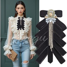 Pegu Bal Rengi Damla Taş Çok Katlı Siyah Kadife El Yapımı Broş