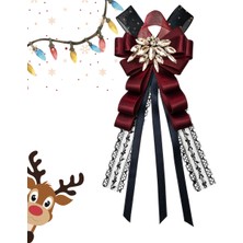 Pegu Yeni Yıl , Noel , Christmas ,Bordo Saten Broş