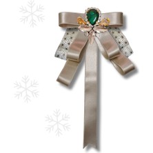 Pegu Yeni Yıl , Noel , Christmas ,Ekru Saten Broş