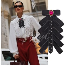 Pegu Pembe Oval Taş Çok Katlı Siyah Kadife El Yapımı Broş