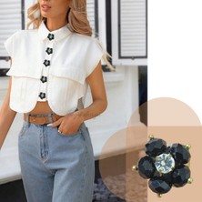 Pegu 1 Adet Siyah Boncuk Çiçek Trend Düğme Broş , Düğme Geçirme Aparatlı