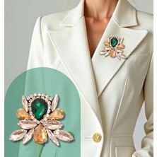 Pegu Zümrüt - Gümüş Renk Zirkon Taşlı El Yapımı ,Yaka Broş,Yaka Çiçeği,Okul,İş,Hediyelik