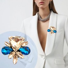 Pegu Lacivert- Gümüş Renk Zirkon Taşlı El Yapımı ,Yaka Broş,Yaka Çiçeği,Okul,İş,Hediyelik