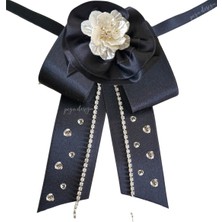 Pegu Taşlı,Güllü Siyah Saten,Kravat Yaka Çiçeği,Yaka Broş,Okul,Çanta,Şal,Gömlek Aksesuar