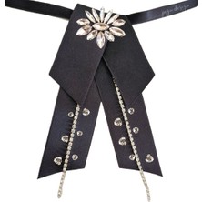 Pegu Taşlı, Siyah Saten,Kravat Yaka Çiçeği,Yaka Broş,Okul,Çanta,Şal,Gömlek Aksesuar
