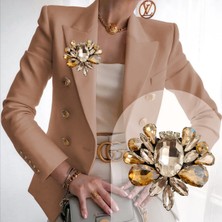 Pegu Gold-Gümüş Renk Zirkon Taşlı El Yapımı ,Yaka Broş,Yaka Çiçeği,Okul,İş,Hediyelik