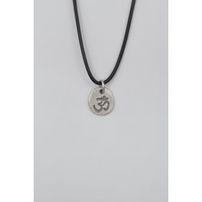 Alooya Om Aum Sembolü Siyah Deri İp Kolye - Antik Gümüş Kaplama - Kadın Erkek - 60 cm