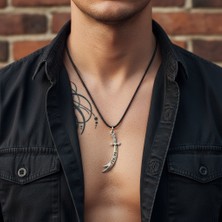 Alooya Zülfikar Ya Ali Kılıcı Gümüş Kaplama Deri İp Kolye