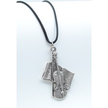 Alooya Keman - Nota Defteri Gümüş Kaplama Deri İp Kolye