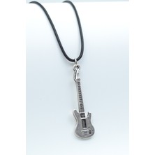 Alooya Elektro Gitar Gümüş Kaplama Deri İp Kolye