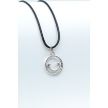 Alooya Minimal Gülen Yüz- Smile Gümüş Kaplama Deri İp Kolye