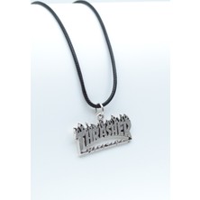 Alooya Thrasher Magazine Gümüş Kaplama Deri İp Kolye