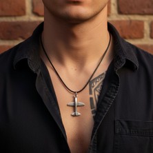 Alooya Minimal Uçak Gümüş Kaplama Deri İp Kolye