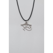 Alooya Ra'nın Gözü - Horus'un Gözü Siyah Deri İp Kolye - Antik Gümüş Kaplama - Kadın Erkek - 60 cm