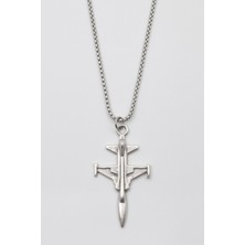 Alooya F-5 Tiger Jet Uçağı Kolye - Örme İthal Zincirli Unisex Gümüş Kaplama Havacılık Takısı - 60 cm