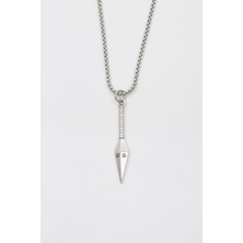 Alooya Anime Ninja Kunai Örme Zincir Kolye - Antik Gümüş Kaplama - Kadın Erkek - 60 cm