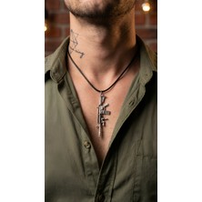 Alooya Pubg - M4 Silah  Gümüş Kaplama Deri İp Kolye