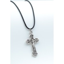 Alooya Hz. İsa Haç Gümüş Kaplama Deri İp Kolye
