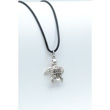 Alooya Kaplumbağ  Gümüş Kaplama Deri İp Kolye