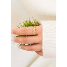 Trend Collection Gold Yaprak Form Zirkon Taşlı Ayarlanabilir Kadın Yüzük